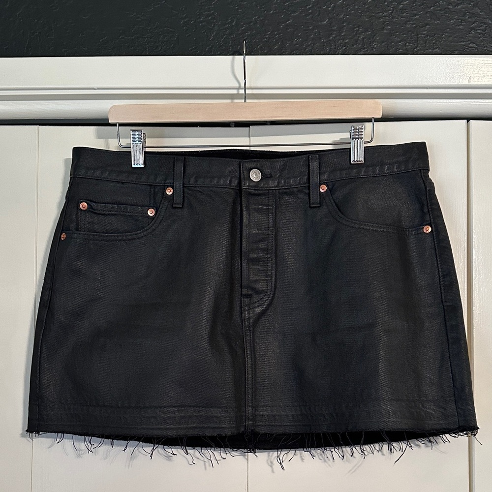 Classic COATED Black Denim Mini Skirt
